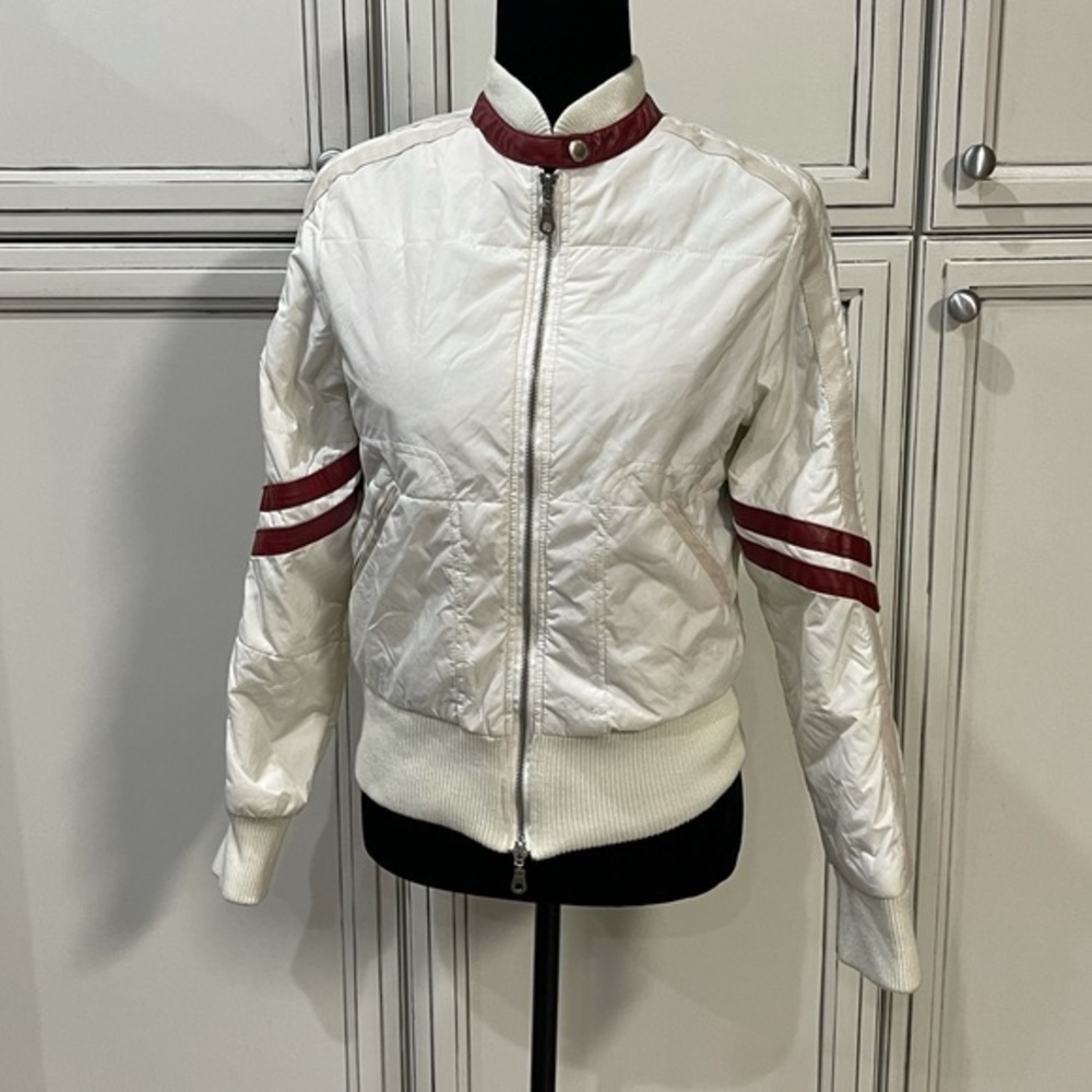 Jacket Mugatu Cream White Red Stripe Jacket Med Zoolander Crop Coat Moto